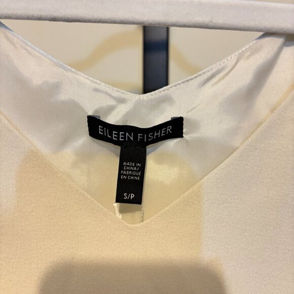 Eileen Fisher Silk Two Tone V Neck Sleeveless Shift Dress Bone Black - Picture 3 of 10